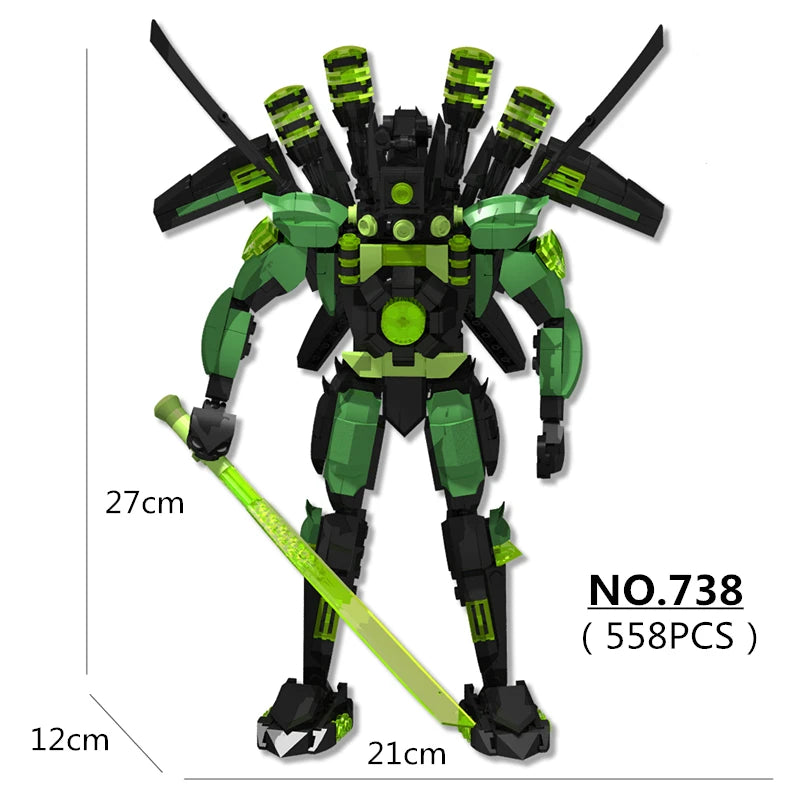558pcs/set Skibidi Toilet Man Series Green Titan Sonar King Building Blocks DIY Assembled Bricks Toys For Boys Christmas Gifts