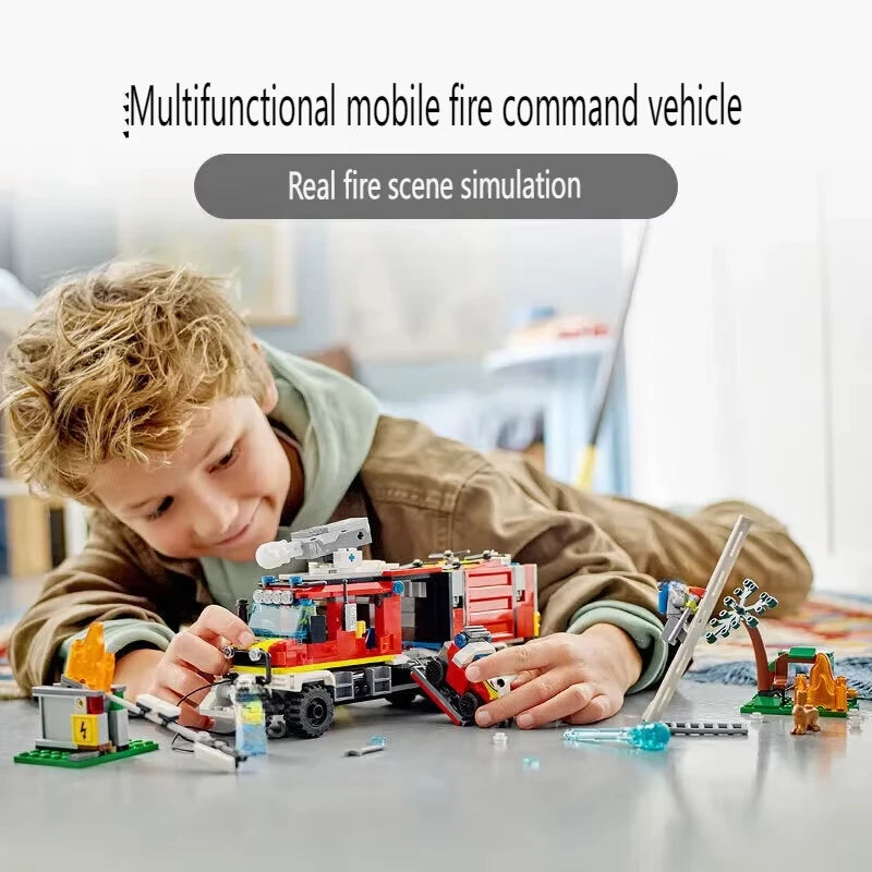 2025 new city series model fire command rescue fire truck mobile vehicle moc drone building block brick boy toy children's gift