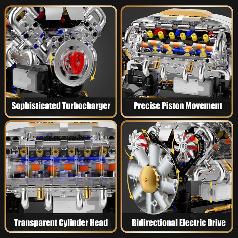 MOC Technik Electrically Driven V8 Engine Model Car Building Blocks Set Creative Educational Toys Christmas Gifts For Boys Kids