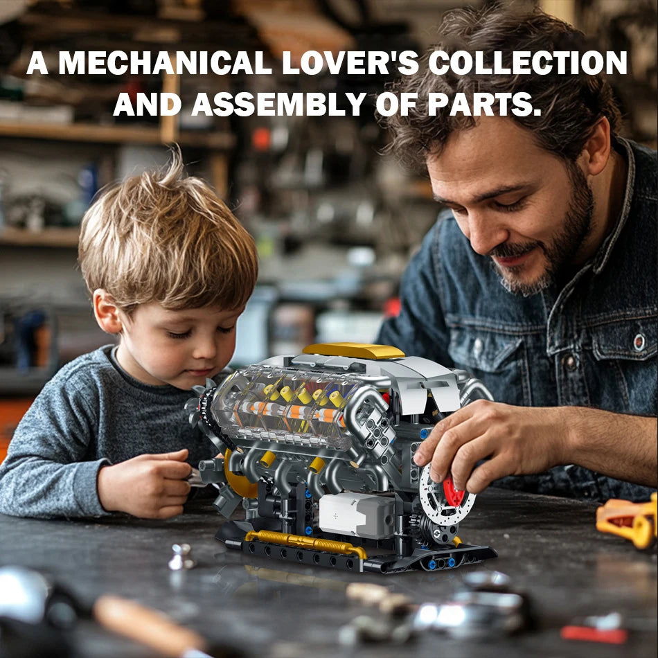 692 PCS MOC Technical Motorized V8 Engine Model Building Blocks Car Electrically Driven Engine Supercar Bricks Toys for Kid Gift