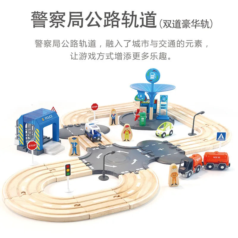 Children's Train Set Building Blocks Police Station Role Play Road Multi-Functional Educational Toys Early Education Montessori