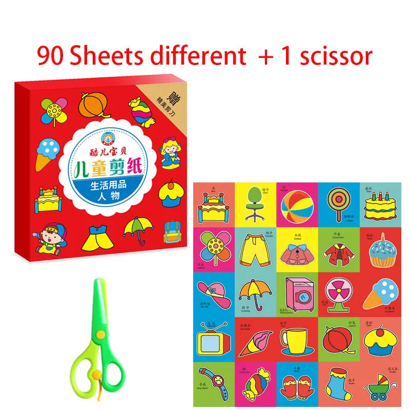 48/90pcs Scissor Skills Toy Set Children Kids Cutting Activity Workbook Preschool Learning Cognition Animal Fruits PaperCraft