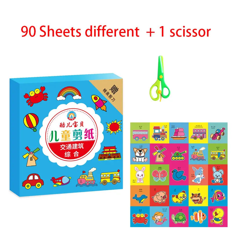 48/90pcs Scissor Skills Toy Set Children Kids Cutting Activity Workbook Preschool Learning Cognition Animal Fruits PaperCraft