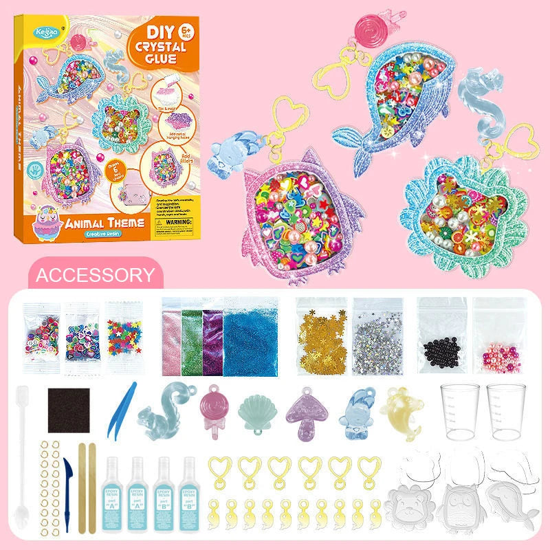 Kids DIY Crystal Glue Key chain Art Craft Set for Girls birthday Gift