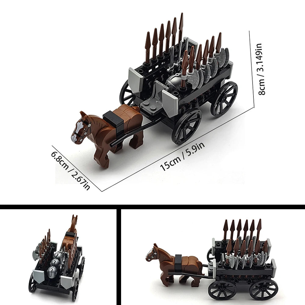 Creative Moc Medieval Military Carriage Model Western Carriage Transport Horse Building Blocks DIY Assembly Toy Birthday Gift