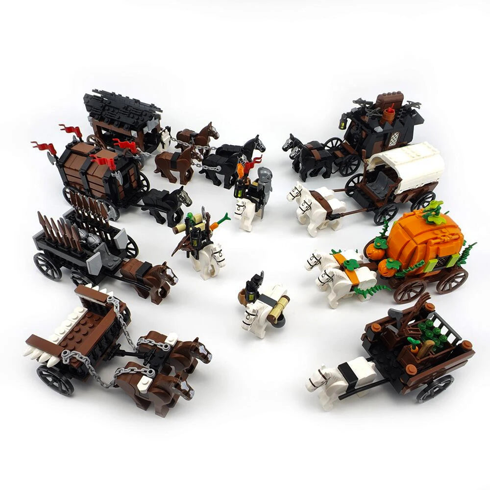 Creative Moc Medieval Military Carriage Model Western Carriage Transport Horse Building Blocks DIY Assembly Toy Birthday Gift
