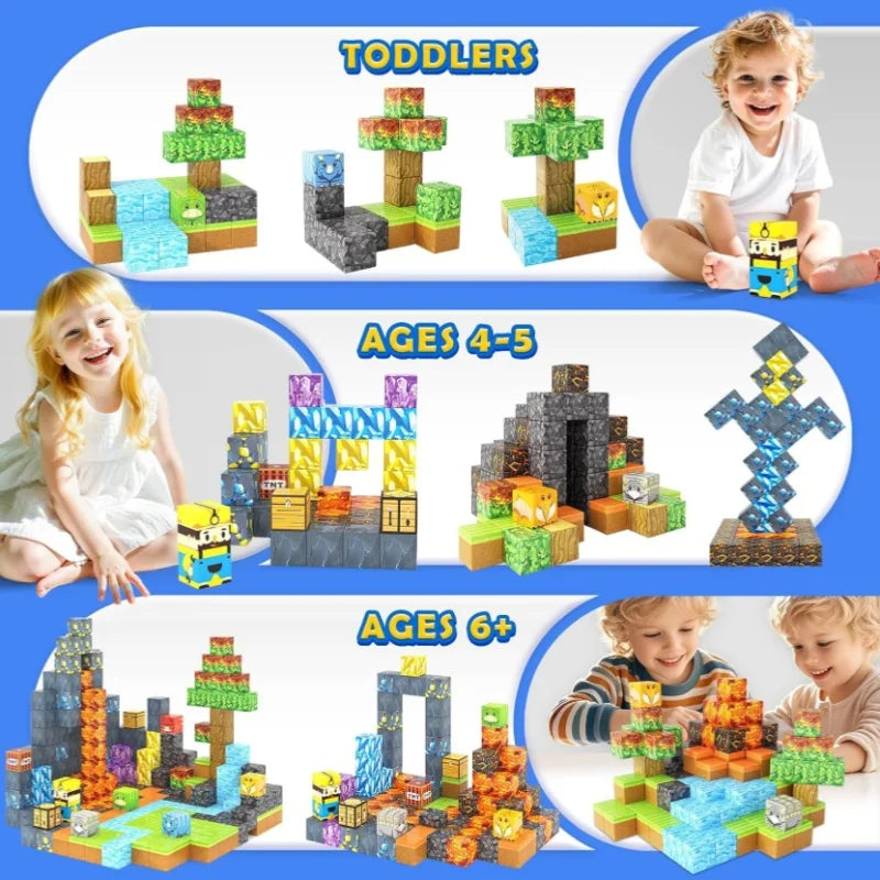 Magnetic Building Blocks Mine World Magnet Cube Set Boy Girl Kid Age 3+ DIY Model Children Stem STEM Sensory Toy Birthday Gifts