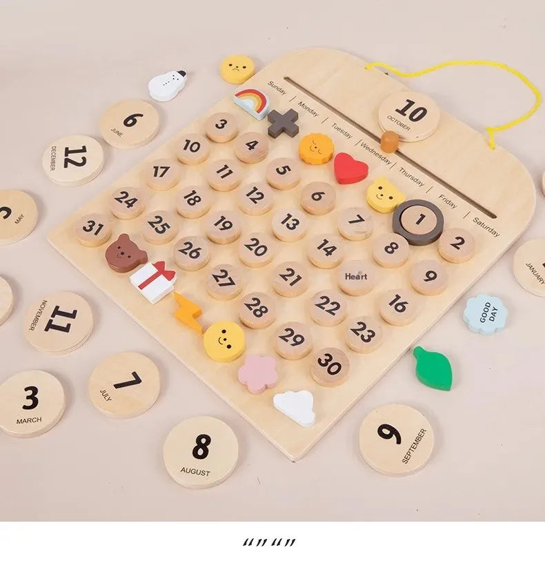 Wooden Montessori Concept Educational Toys Children's Room Decorations Cognitive Display Early Education Fun Calendar Pendants