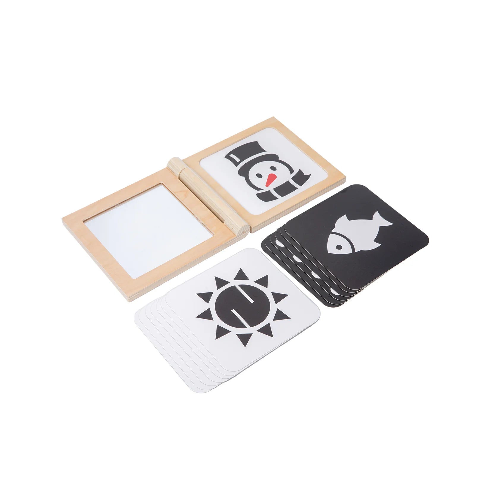 Montessori Baby Toys Foldable Wooden Book Frame w/ Mirror Black and White Cards Tummy Time Book Senory Game Newborn Gift