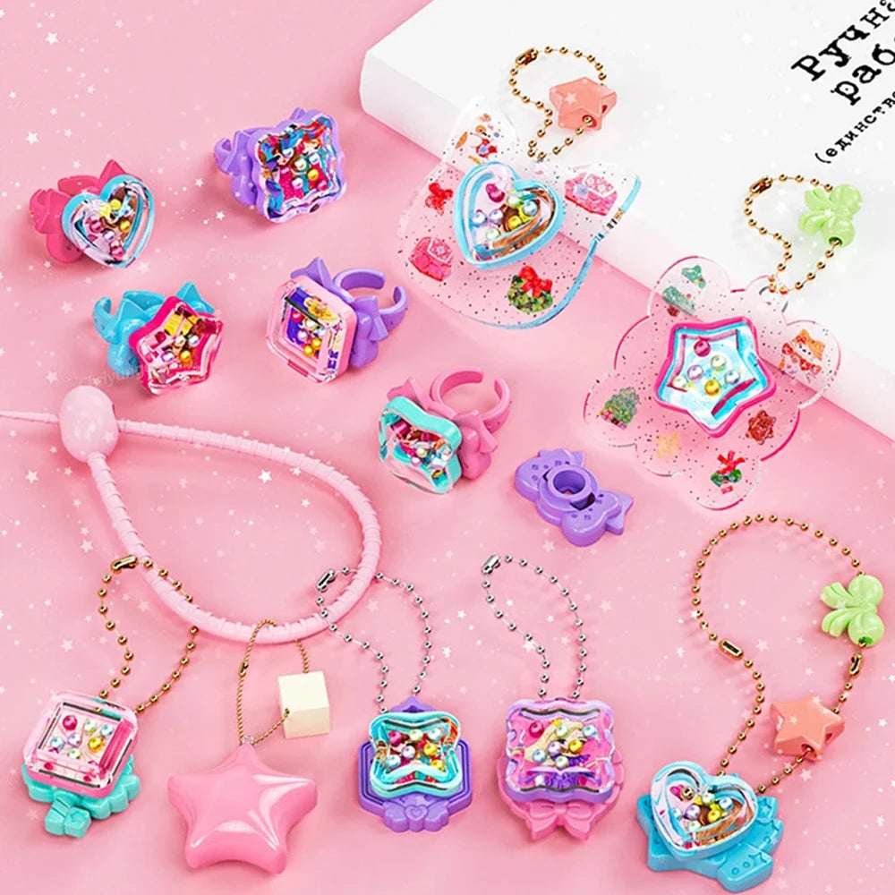 Magic Jewelry Making Kit 3D Magic DIY Jewel Rings Keychain Creative Handmade Craft Box Set for Girls Xmas Birthday Gifts