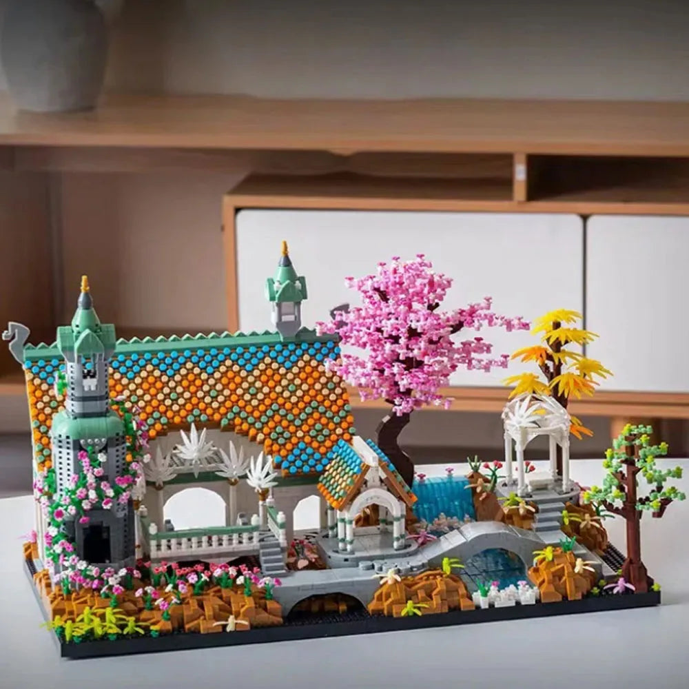 MOC Creative Street View Micro Diamond Block Icons Movie Lorded Rings Building Blocks Brick Rivendell Castle Street View Toys