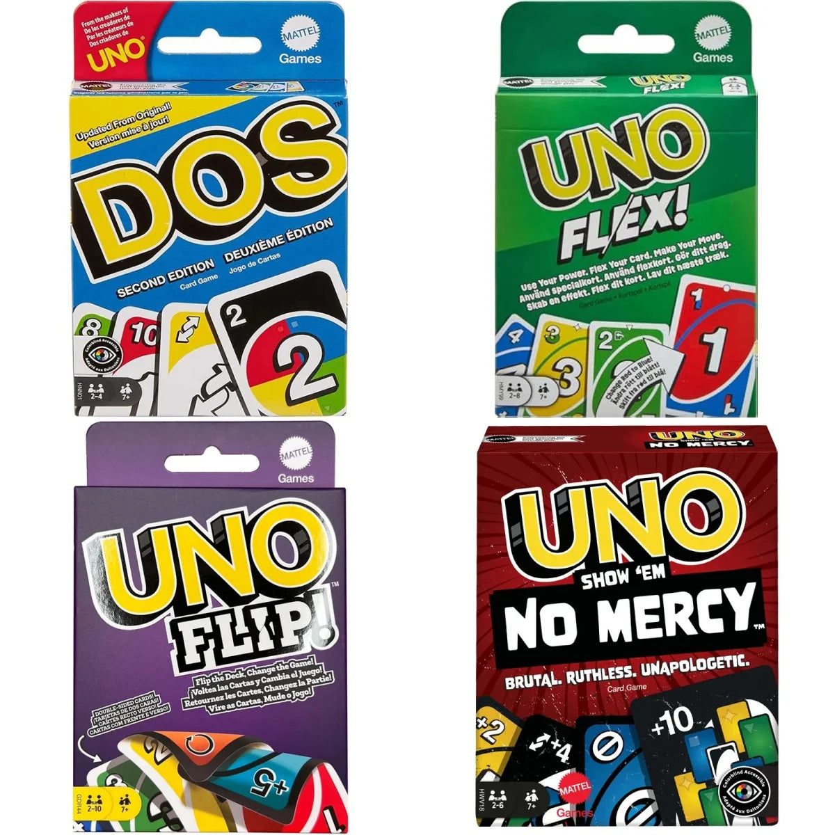 Hot Sale Mattel Uno Flip! Flex Dos Games No Mercy Cards Game Family Funny Entertainment Board Games Multiplayer Poker Game Gifts