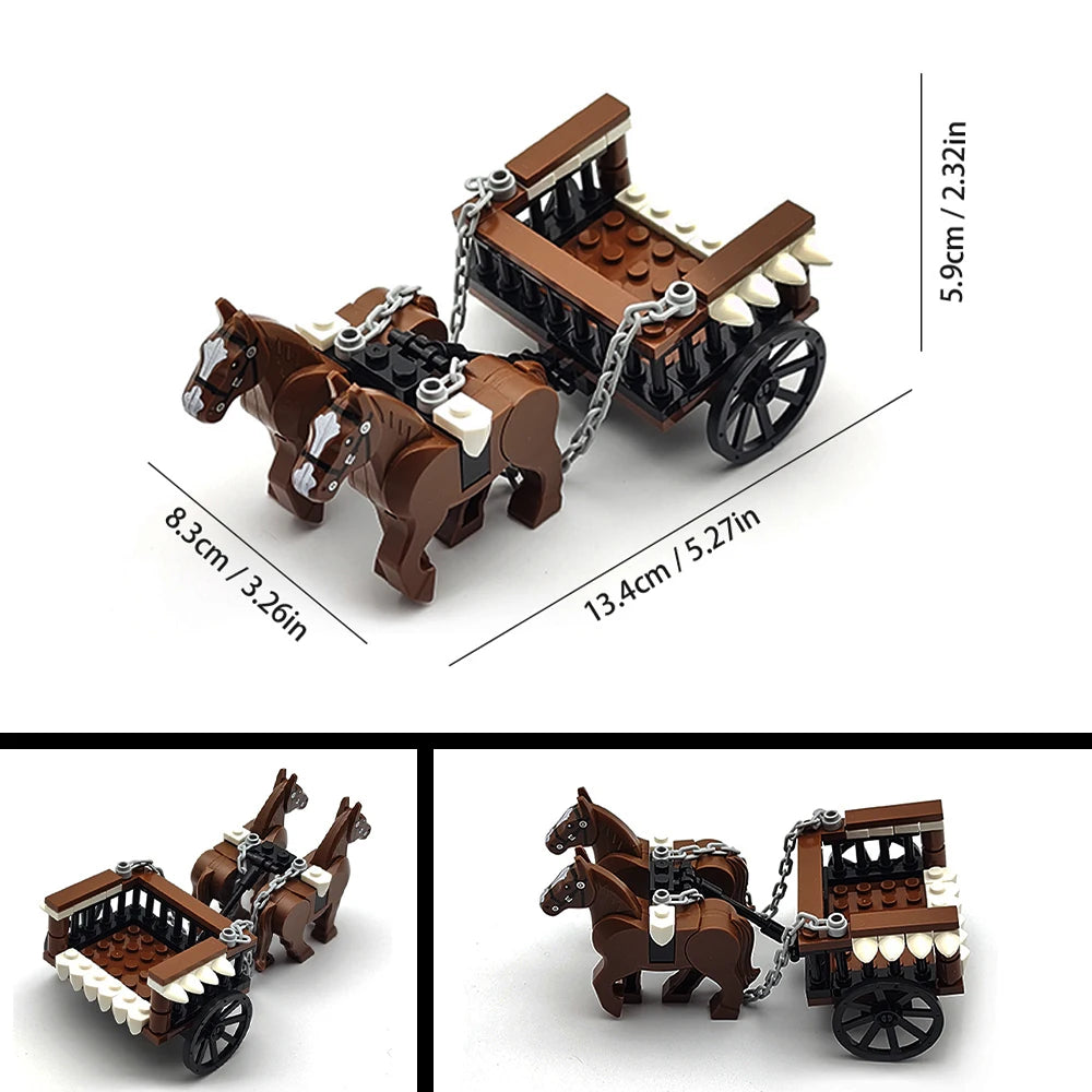 Creative Moc Medieval Military Carriage Model Western Carriage Transport Horse Building Blocks DIY Assembly Toy Birthday Gift