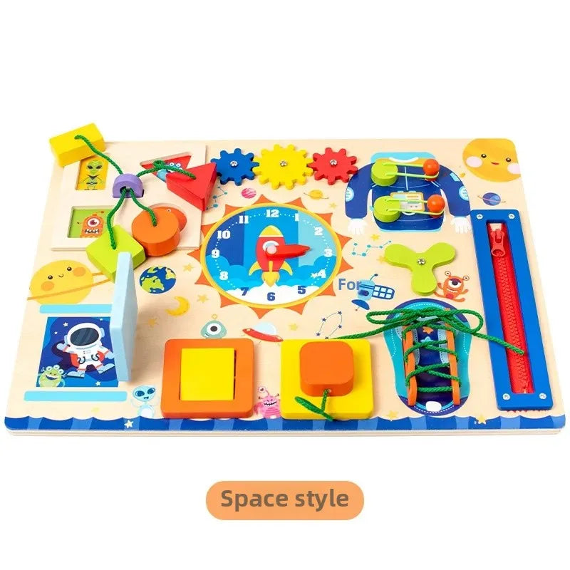 Wooden Universe Busy Board Montessori Educational Toy Animal Lock Drawing Board Children's Puzzle Plaything Intellectual Toys