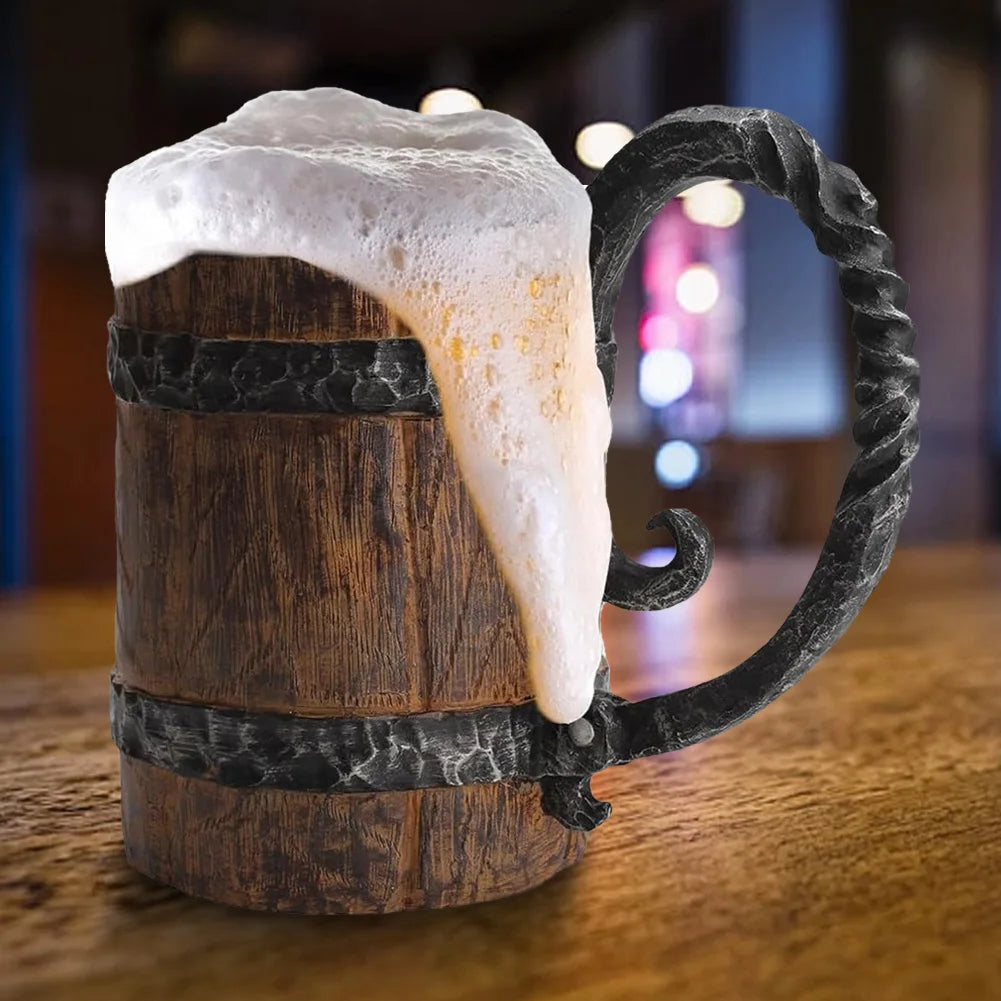 Simulation Wooden Barrel Beer Mug Stainless Steel Liner Beer Stein Viking Cup for Men Coffee Beverage Juice for Bar Restaurant