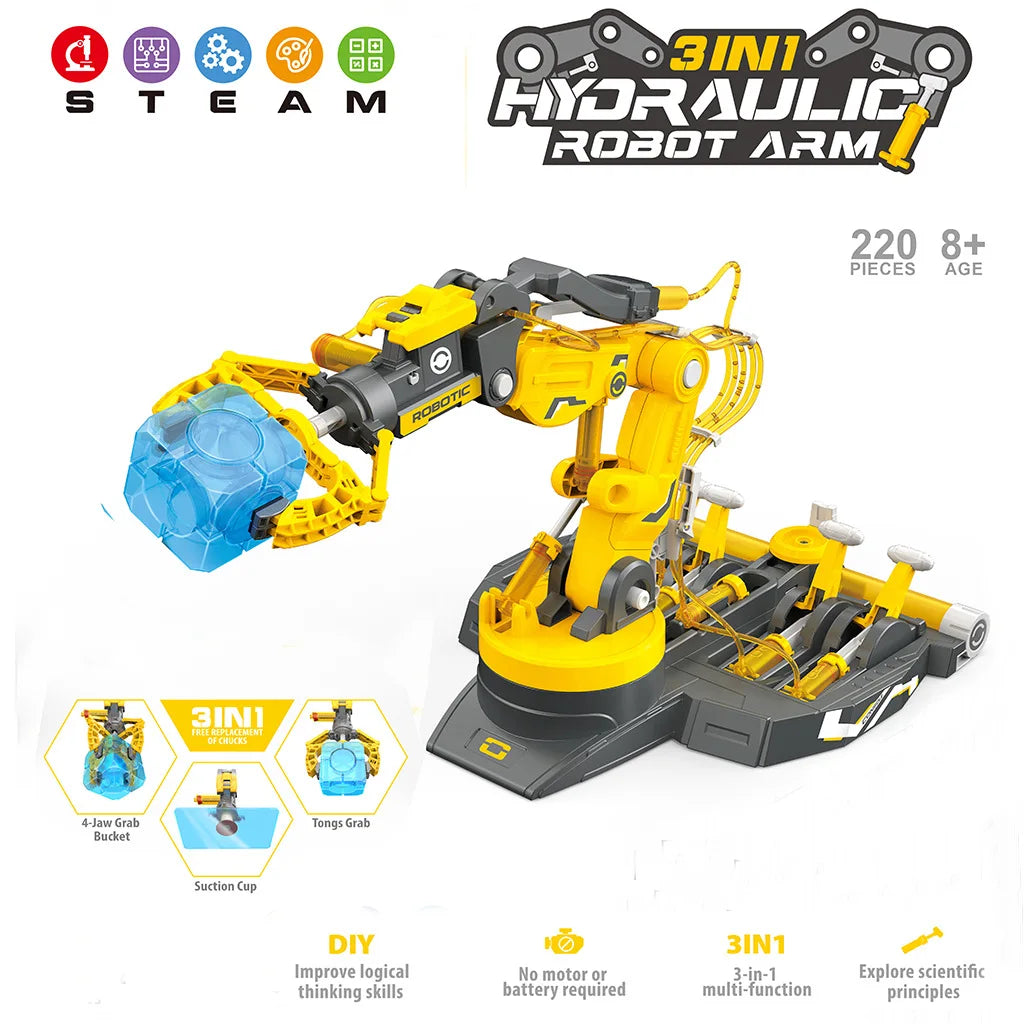 DIY Assembly 3 In 1 Cool Robot Hydraulic Manipulator Arm Toy Robot STEM Kit Engineering Scientific Robot Building Sets For Kids