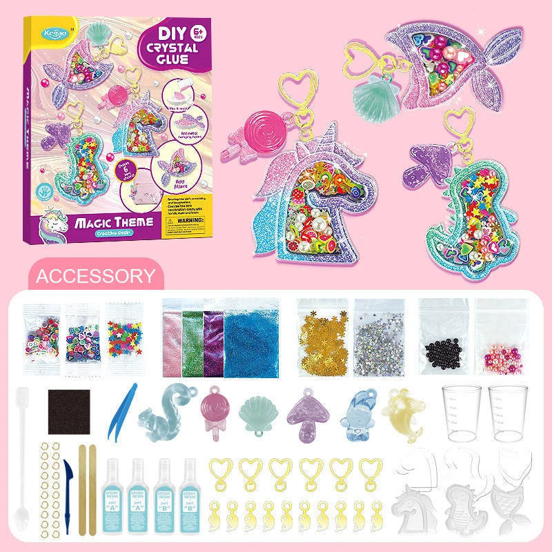 Kids DIY Crystal Glue Key chain beautiful Art Craft Set for 6 years old above Girls birthday Gift