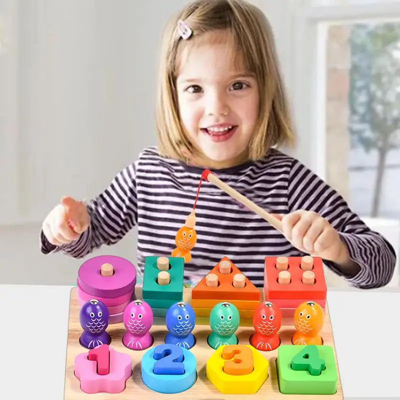 Children Four Post Geometric Modeling Building Blocks Montessori Toys Jigsaw Puzzle Teaching Aids Kids Wooden Toys