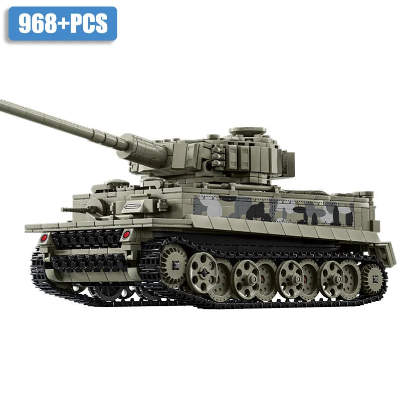 Military WW2 MOC Tiger Heavy Tank Army Main Battle Tank Soldiers Figures Building Blocks Bricks Set For Children Boys Toys Gifts