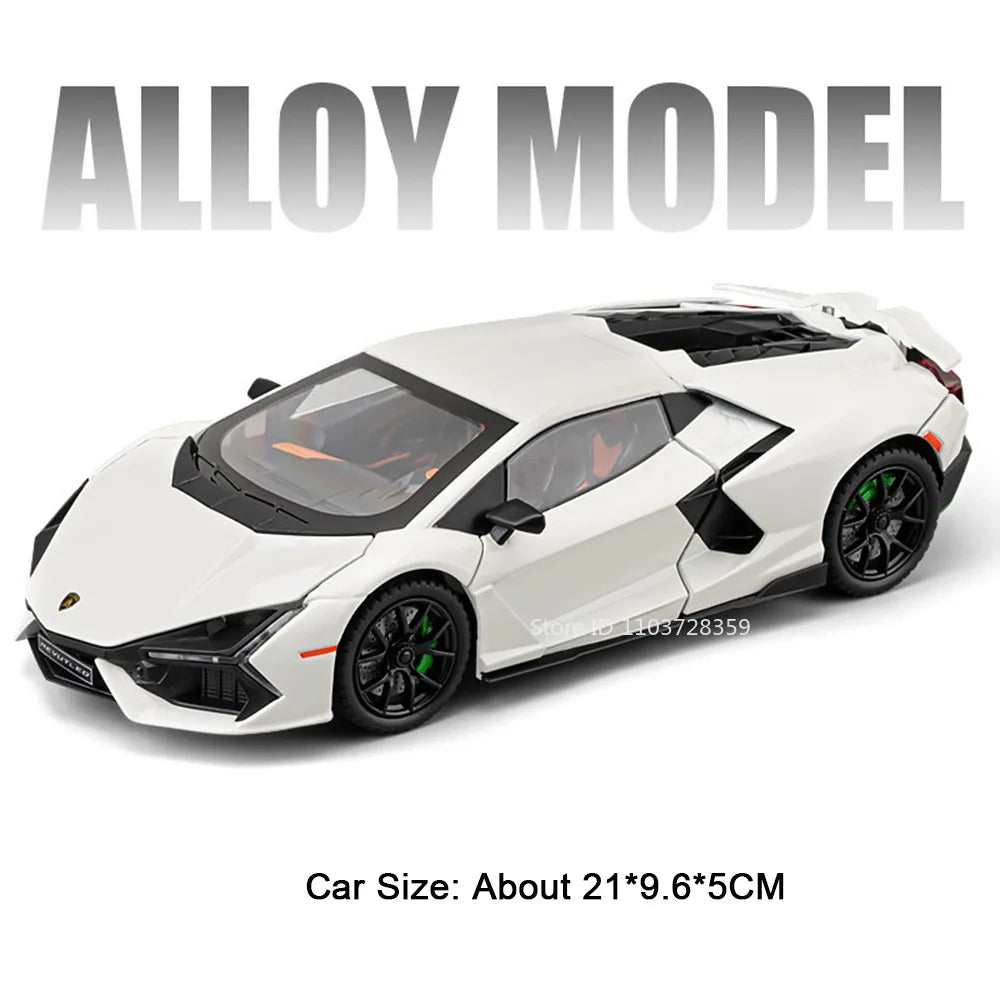 1:24 Scale REVUELTO Miniature Model Toy Sports Cars Alloy Diecast Supercars Sound Light Doors Opened Pull Back for Kids Gifts
