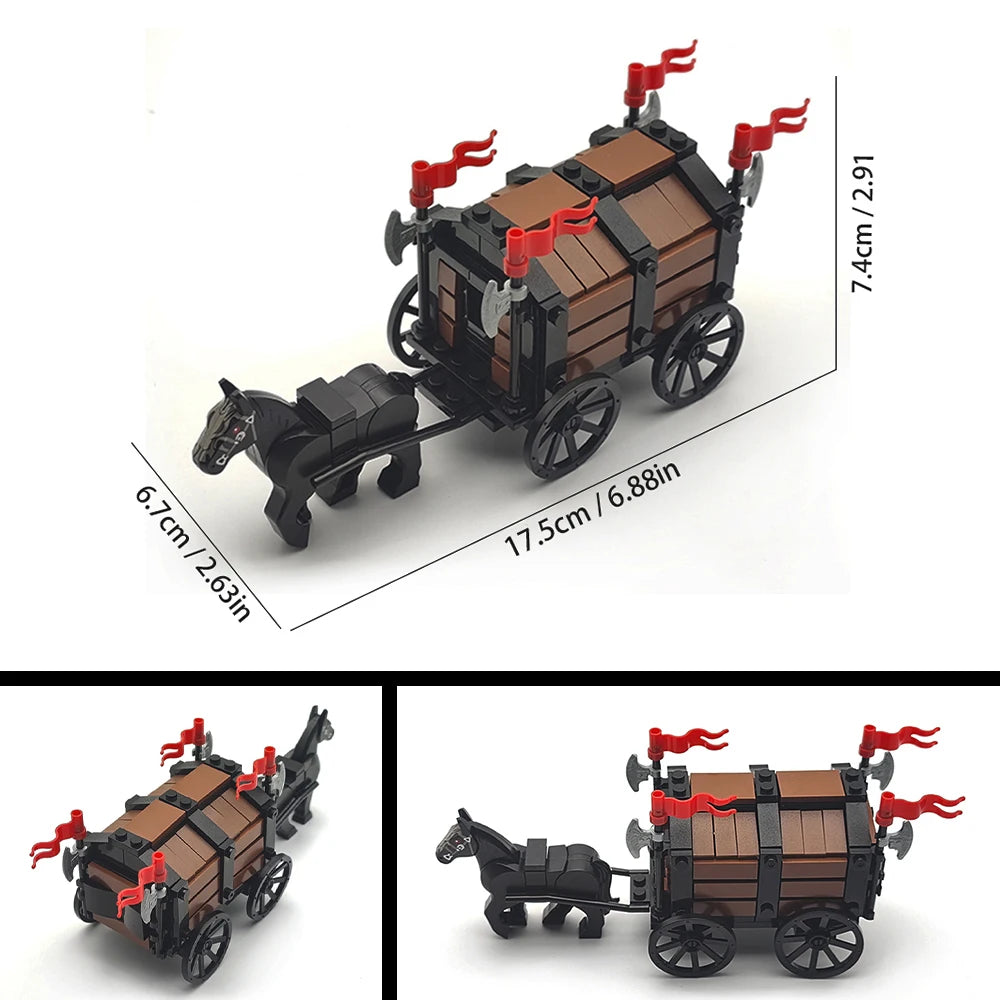 Creative Moc Medieval Military Carriage Model Western Carriage Transport Horse Building Blocks DIY Assembly Toy Birthday Gift