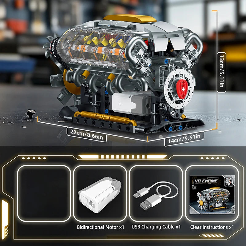 MOC Technik Electrically Driven V8 Engine Model Car Building Blocks Set Creative Educational Toys Christmas Gifts For Boys Kids