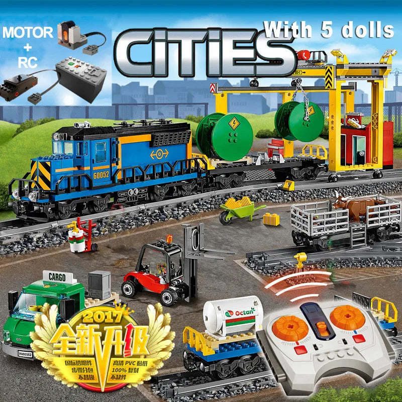 Compatible with 60052 Cargo Train Building Block Train 1033 pcs Brick Toy Remote Control MOC Display Model Christmas gift 02008