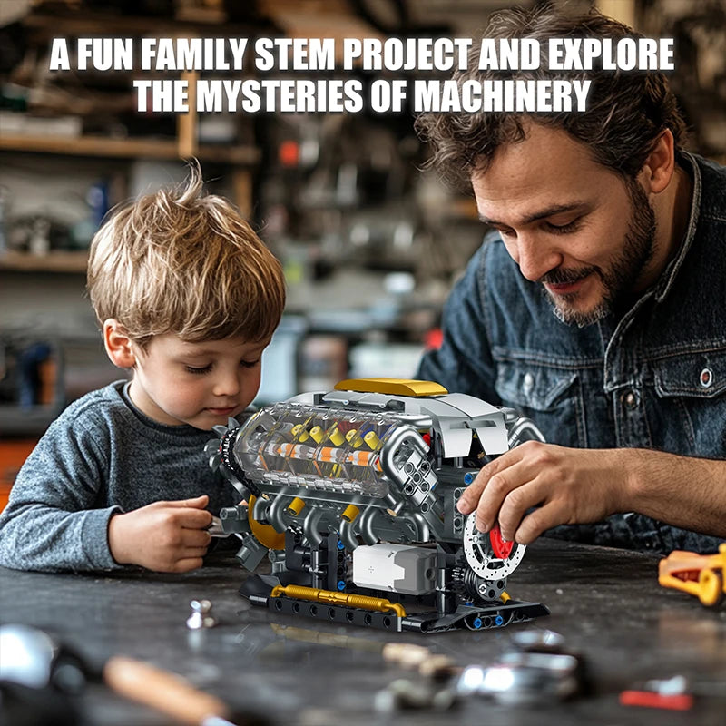 MOC Technik Electrically Driven V8 Engine Model Car Building Blocks Set Creative Educational Toys Christmas Gifts For Boys Kids