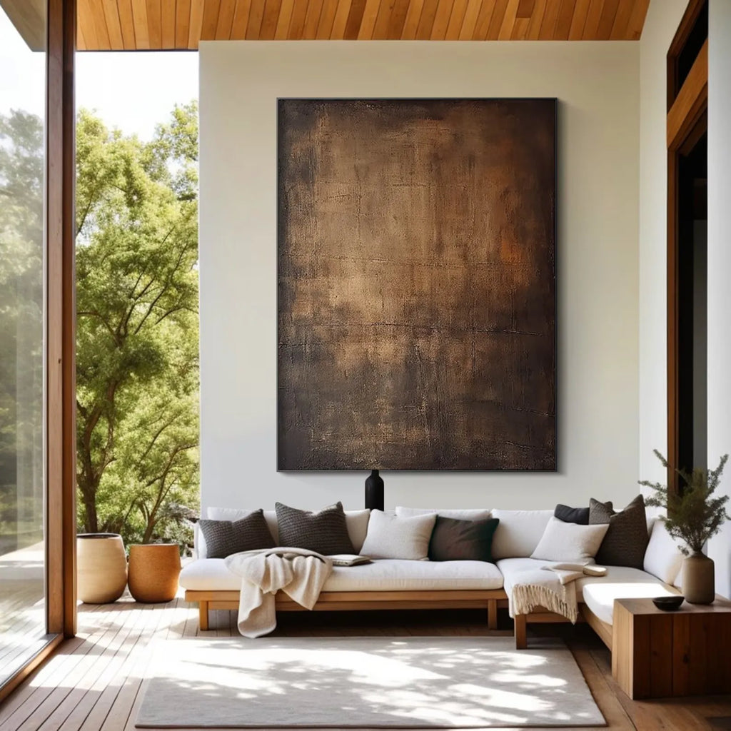 Wabi-Sabi Textured Original Oversized Ebony & Umber Canvas Art Organic Abstraction for Zen Bedrooms & Modern Japandi Interiors