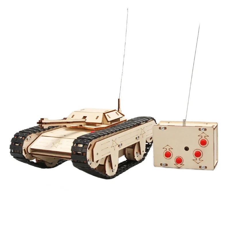 DIY Wooden 3D Puzzle Tank Model Science Kit Assembly Toys Rc Tank Physics Electronic School Project Scientific Experiment Toys
