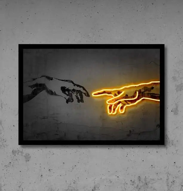 Neon Style Hand To Hand By Michelangelo Canvas Painting The Creation of Adam Poster Print Wall Pictures Living Room Home Decor