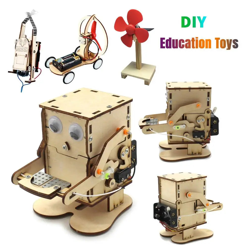DIY Robot Eating Coin Wood Model Teaching Learning Stem Project Science Experiment Education Toy Assemble Kit for Students Kids
