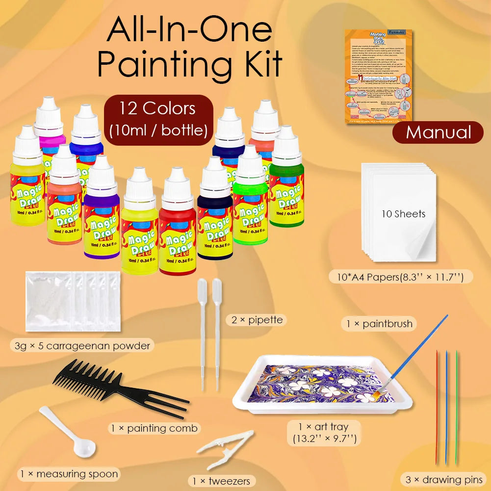 Marble Painting Kit for Kids,Arts and Crafts Paint On Water Set,Water Marbling Paint Kit Ideal Gifts for Girls & Boys Age 4-16