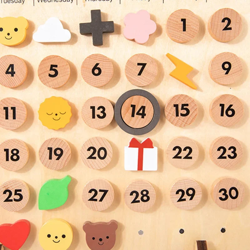 Wooden Montessori Concept Educational Toys Children's Room Decorations Cognitive Display Early Education Fun Calendar Pendants