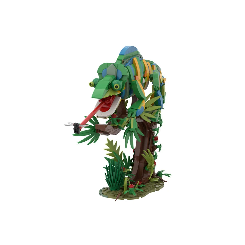 MOC Chameleon Bricks Model Tropical Rainforest Animal World Stealth Lizard Chameleon Building Blocks Assemble Toys Kids DIY Gift