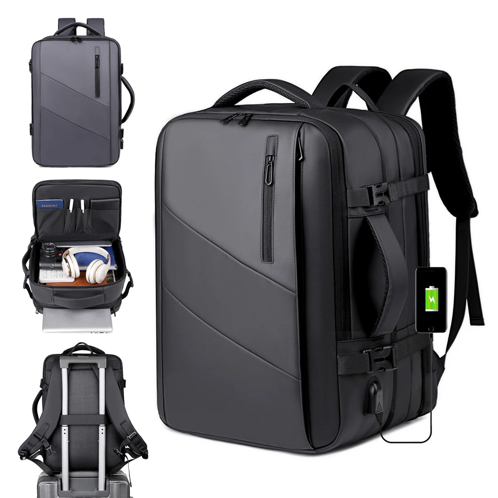Quilted Expandable Laptop Backpack USB Port Lightweight Oxford Multi-Compartment Luggage Sleeve Work Bag for Travel Commute
