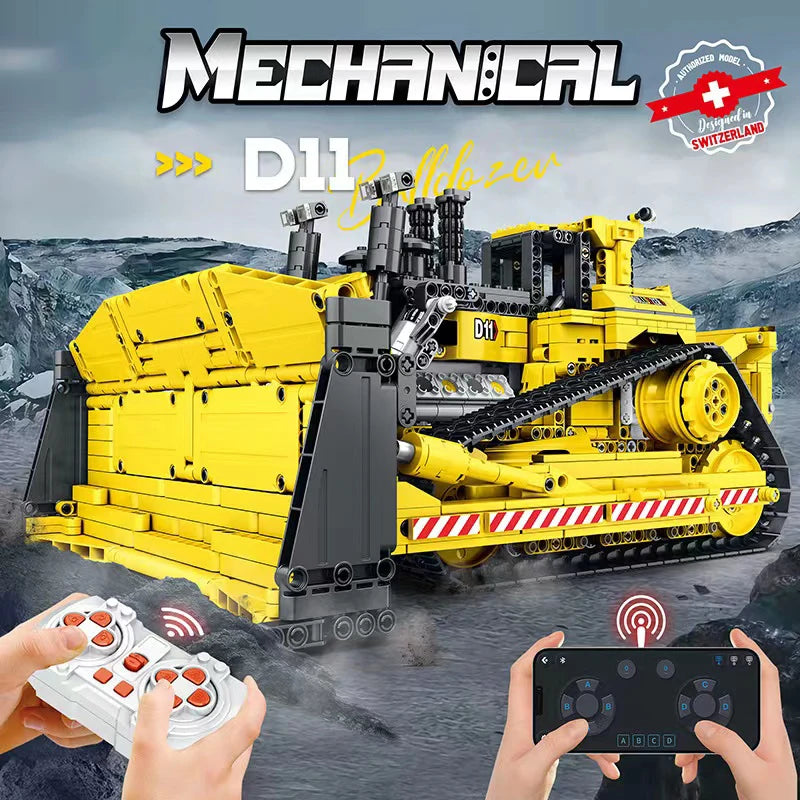 MOC-83447 Remote Control Mechanical D11 Bulldozer City Construction Vehicle Building Blocks Model Large Crane Truck Toys For Kid