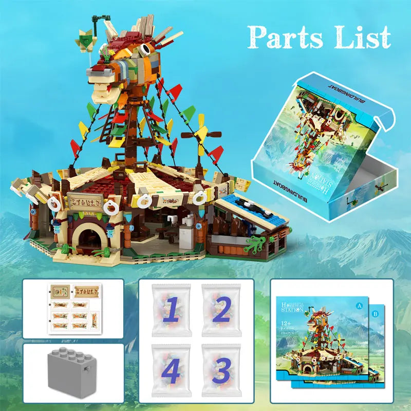 MOC Zeldaed Horse Stable Station Model Building Blocks Set Game Architecture Printed Assemble Bricks Toys Birthday Xmas Gifts