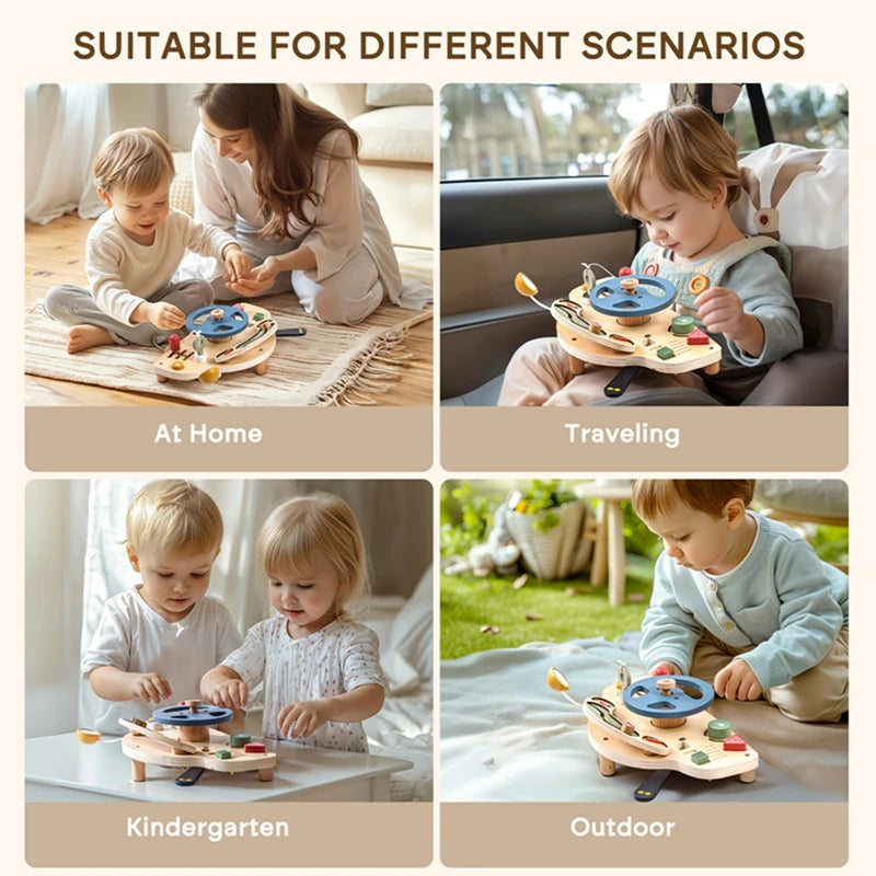 Baby Montessori Toys Wooden Steering Wheel Busy Board Wooden Sensory Car Block Toy Toddlers Preschool Early Education Gift