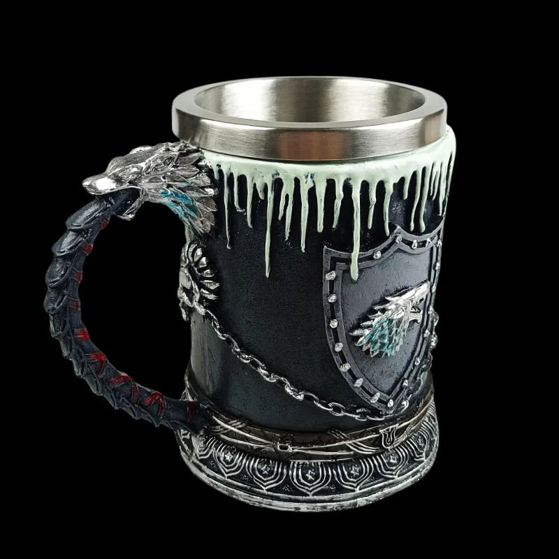 Bar Mug Creative 3D Beverage Beer Cup Stainless Steel Resin Thrones Cups Knight Drinkware Mug Viking Beer Mug Halloween Gift