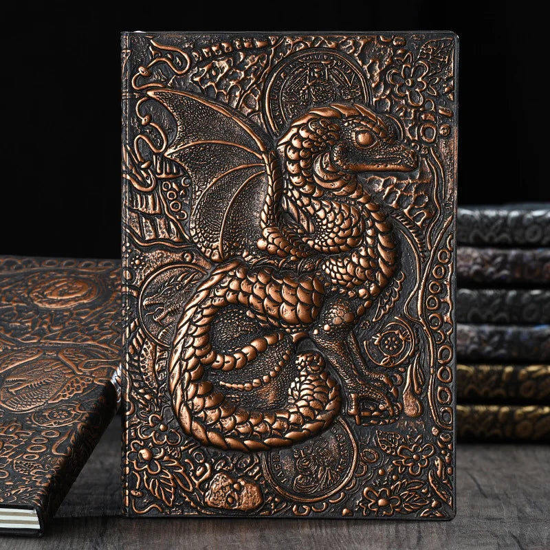 A5 Hardcover Notebook Dragon Series Retro Travel Diary PU Leather Notepad Gift School Office Agenda Log Stationery