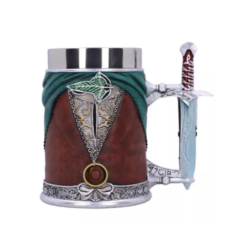 600ml Lord Rings Mug Viking Beer Mugs Large Capacity Resin Stainless Steel Creative Sword Handle Bar Wine Coffee Drinkware Cup