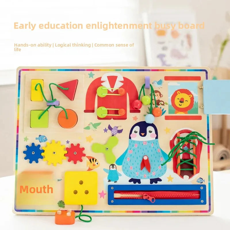 Wooden Universe Busy Board Montessori Educational Toy Animal Lock Drawing Board Children's Puzzle Plaything Intellectual Toys