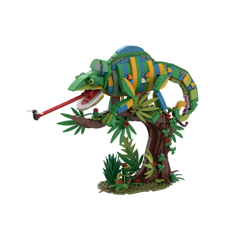 MOC Chameleon Bricks Model Tropical Rainforest Animal World Stealth Lizard Chameleon Building Blocks Assemble Toys Kids DIY Gift