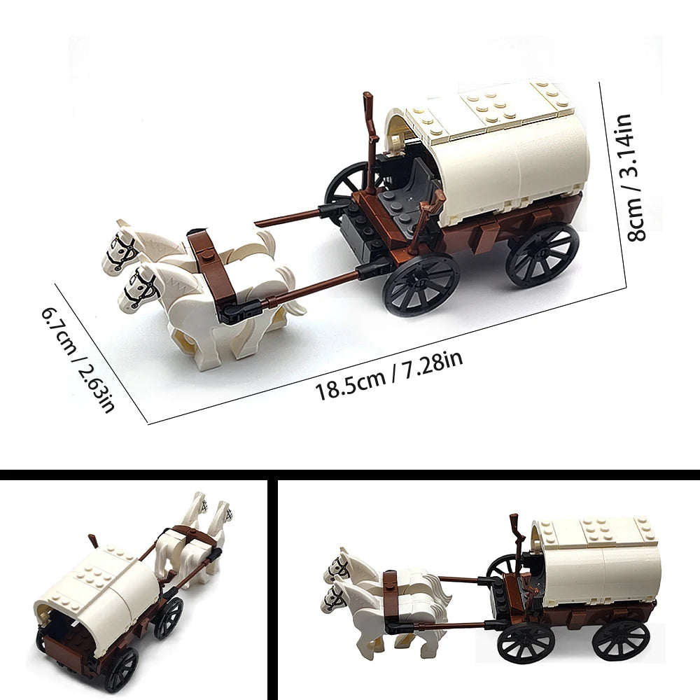 Creative Moc Medieval Military Carriage Model Western Carriage Transport Horse Building Blocks DIY Assembly Toy Birthday Gift
