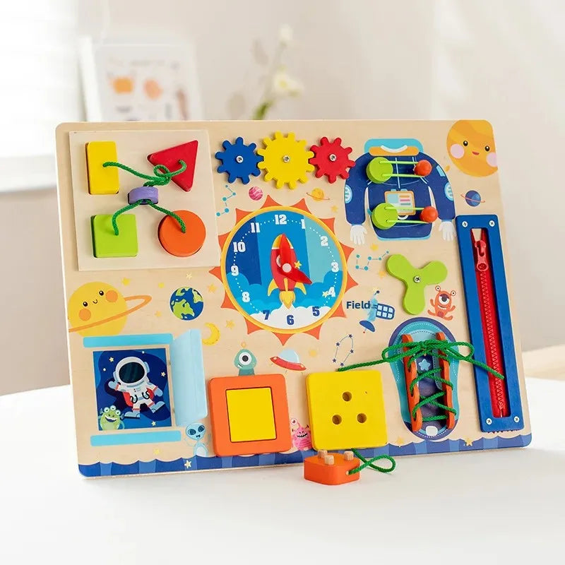 Wooden Universe Busy Board Montessori Educational Toy Animal Lock Drawing Board Children's Puzzle Plaything Intellectual Toys