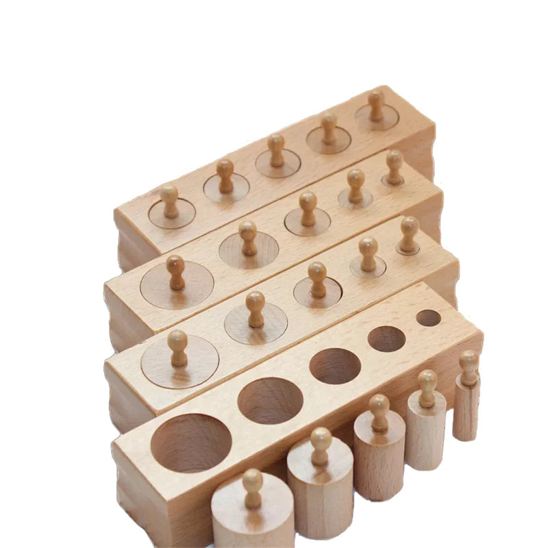 Montessori Sensory Toys Mini Wood Cylinder Sockets Set Early Childhood Educational Toy Children's Game for Hand-Eye Coordination