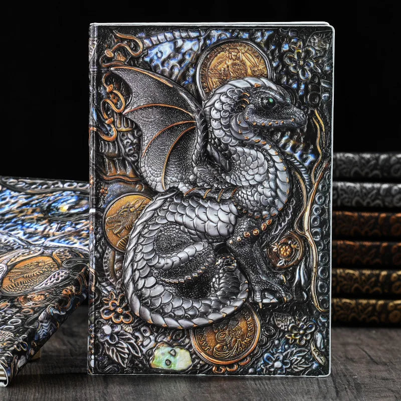 A5 Hardcover Notebook Dragon Series Retro Travel Diary PU Leather Notepad Gift School Office Agenda Log Stationery