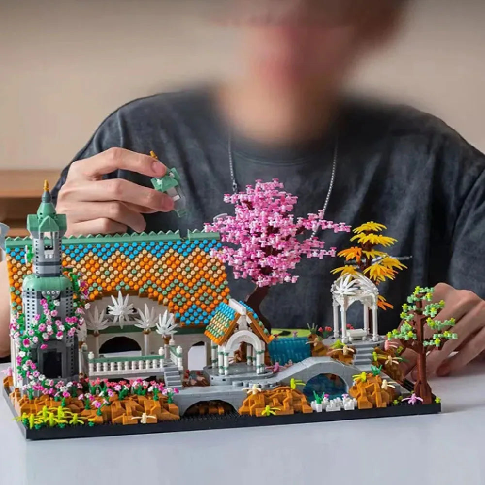 MOC Creative Street View Micro Diamond Block Icons Movie Lorded Rings Building Blocks Brick Rivendell Castle Street View Toys