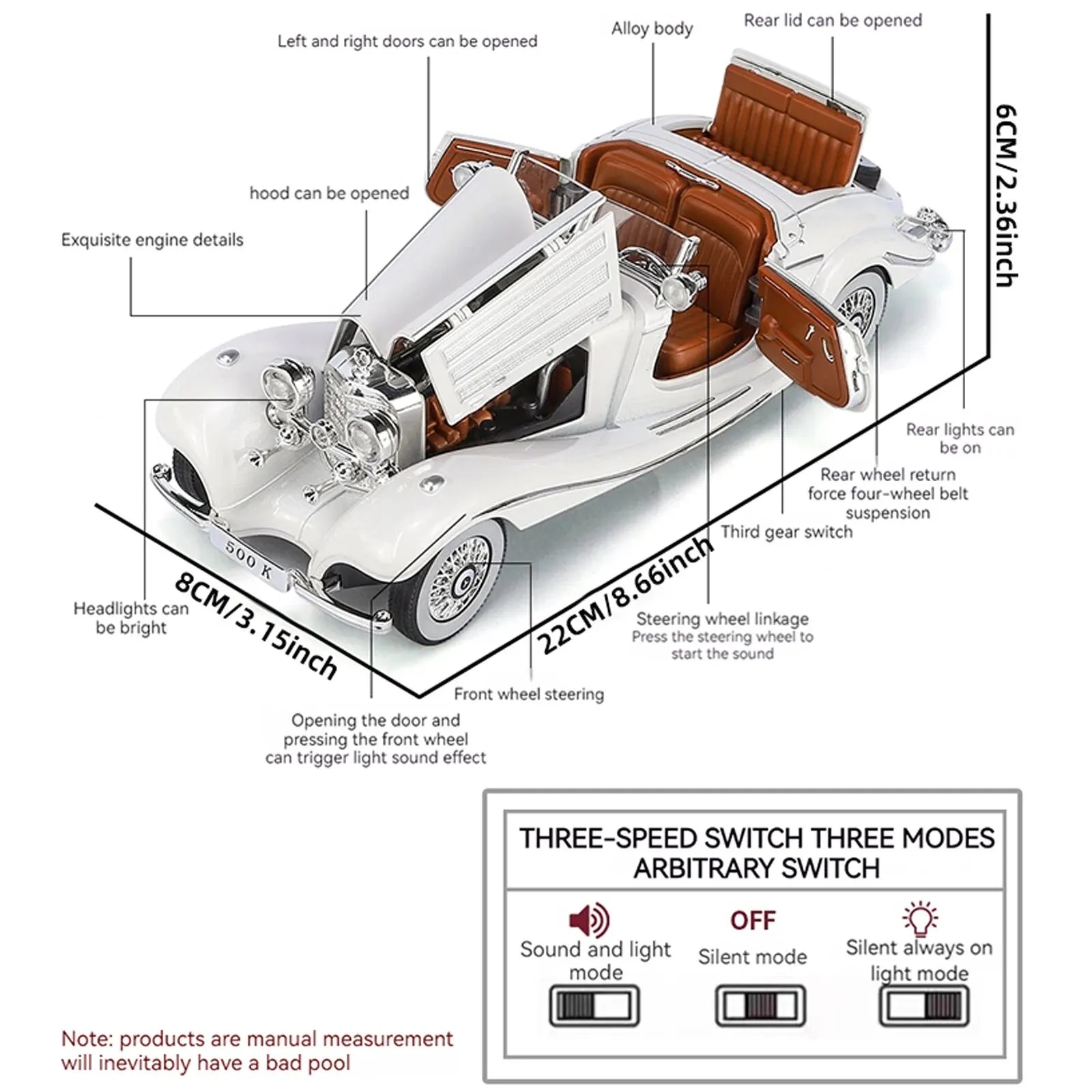 1:24 Alloy Vintage Car Model, Classic for 500K and CLK-GTR Series, Suitable for Youth Collection and Display , toy Gift for boys